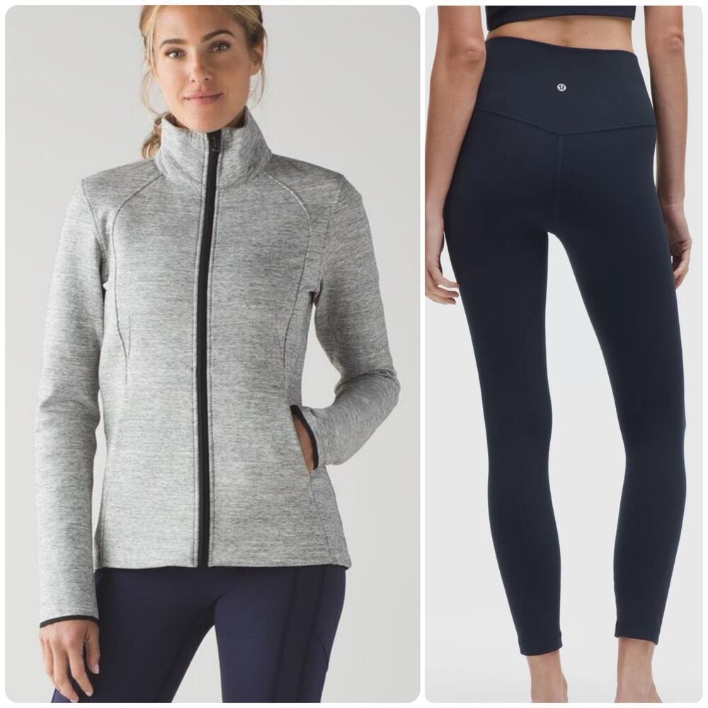 LULULEMON Insculpt Jacket Heathered Space Dyed Medium Grey Align Leggings Sz 4